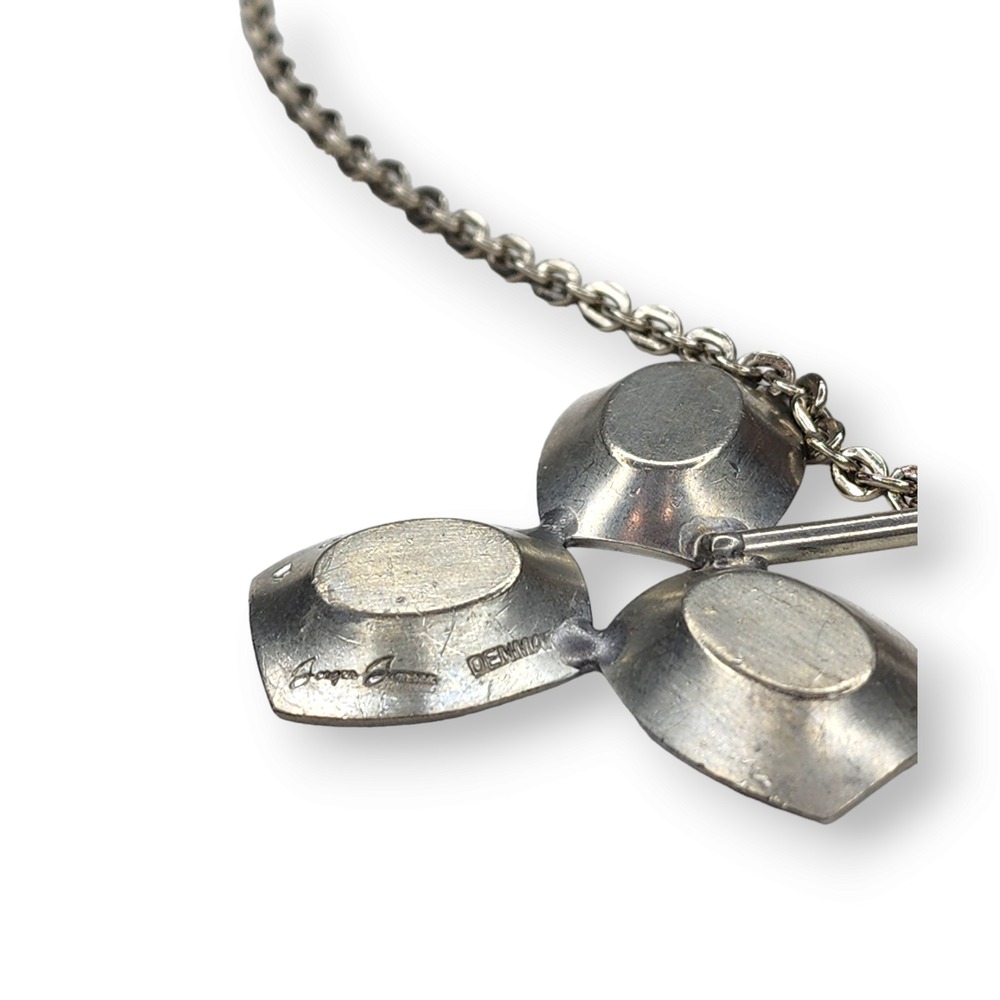 Jorgen Jensen Necklace Pewter Blue MCM Danish Modern Glass Pendant 220B - Picture 7 of 10